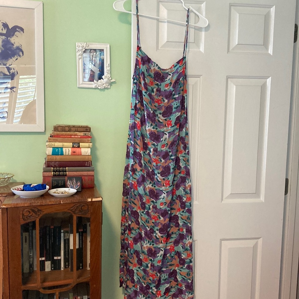 Nightcap clothing floral maxi dress thin adjustable straps spaghetti purple teal